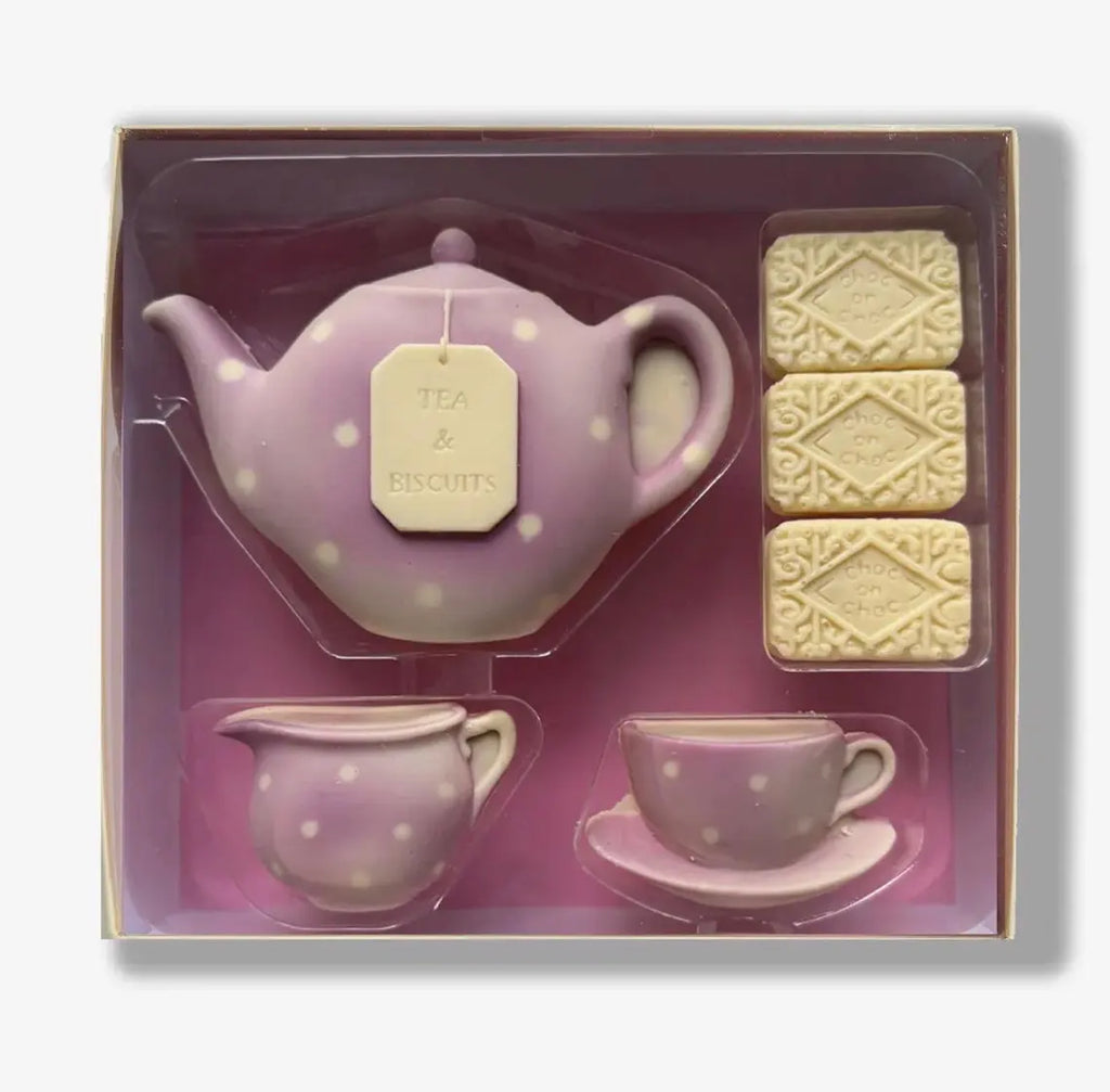 Belgian Chocolate Teapot & Biscuits Gift Set – Handmade Gourmet Chocolate Afternoon Tea Gift – Novelty Chocolate Teapot with Chocolate Biscuits – Unique Gift for Tea Lovers (185g)