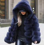 Women’s Thick Warm Fluffy Hooded Faux Fur Coat – Long Sleeve Winter Jacket Outerwear