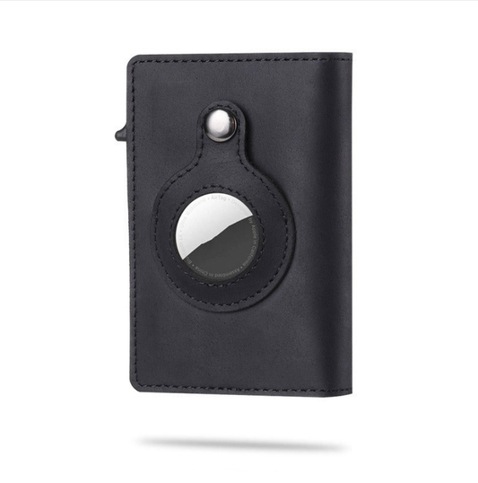 AirTag Wallet for Men – Genuine Leather RFID Blocking Slim Credit Card Holder with Built-in AirTag Pocket – Minimalist Front Pocket Wallet
